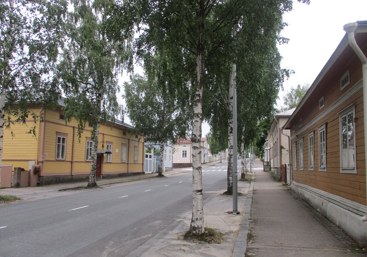 Wooden houses in the town