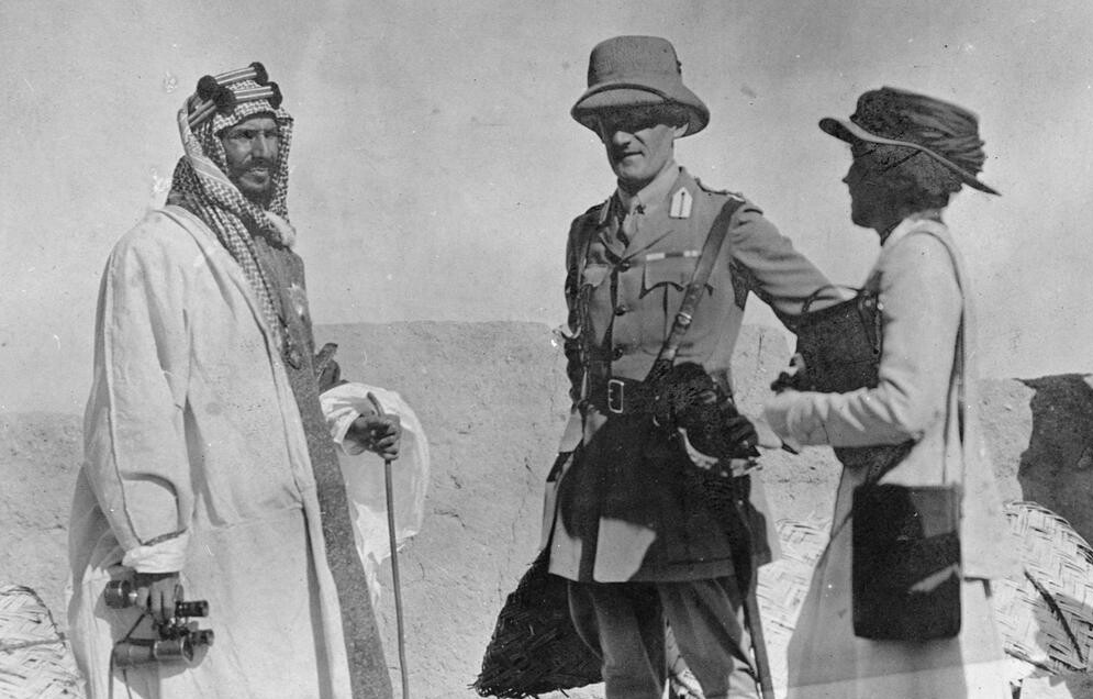 Ibn Saud with Percy Cox and Gertrude Bell during the Arab Revolt, Basra, 1916