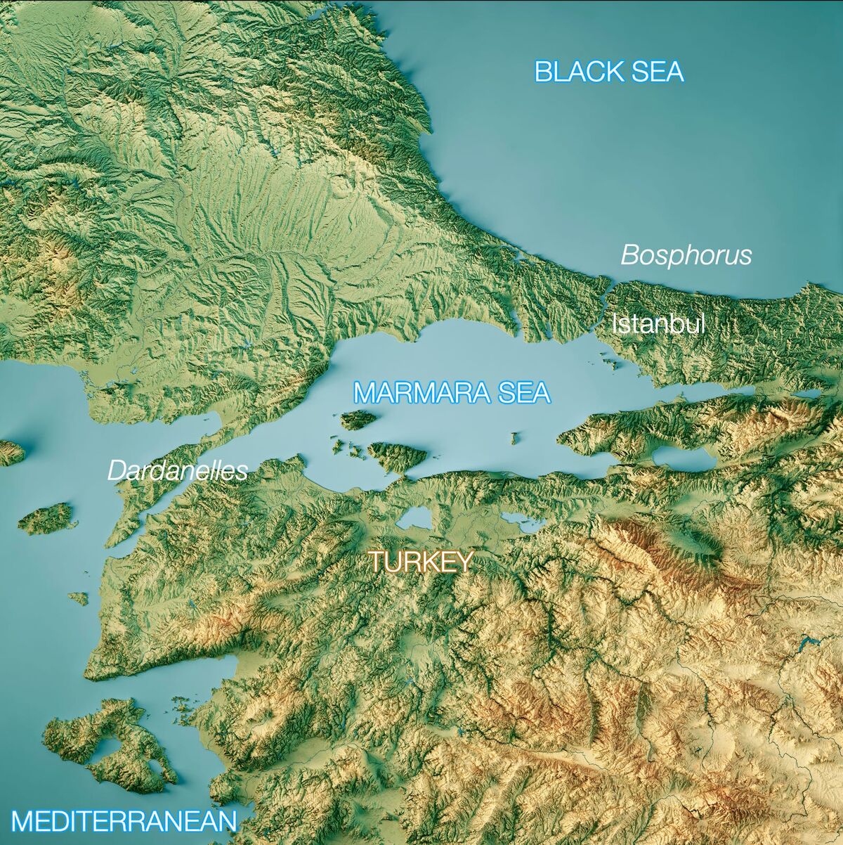 The Bosporus and the Dardanelles on the map