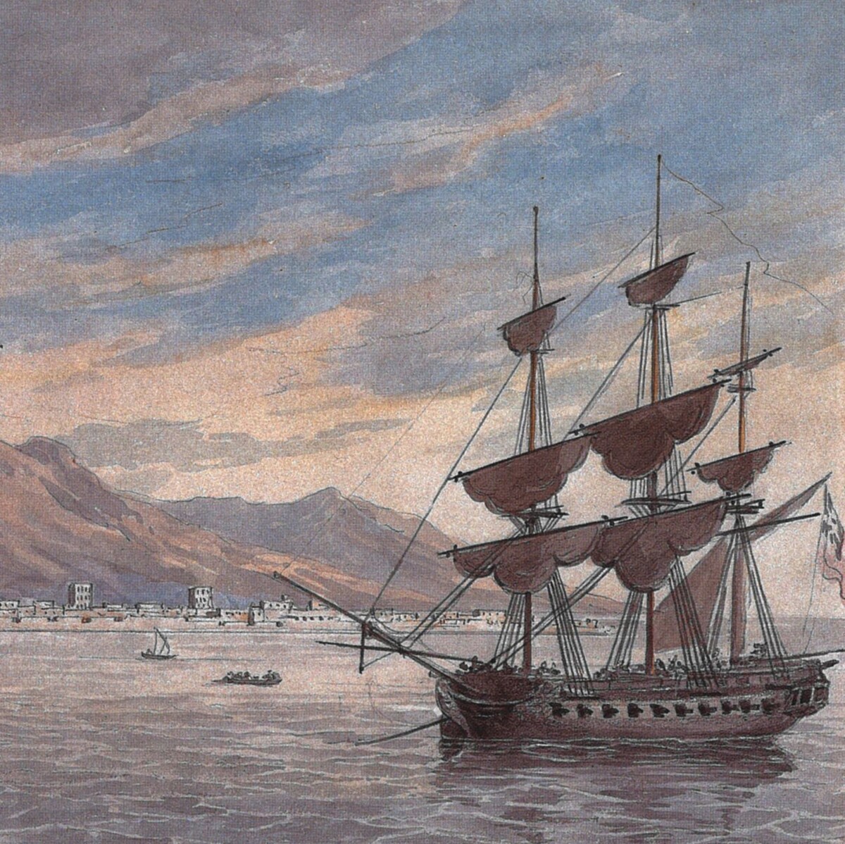 Slika koja prikazuje Britanske ekspedicijske snage uz obalu Ras Al Khaimaha 1809. godine.