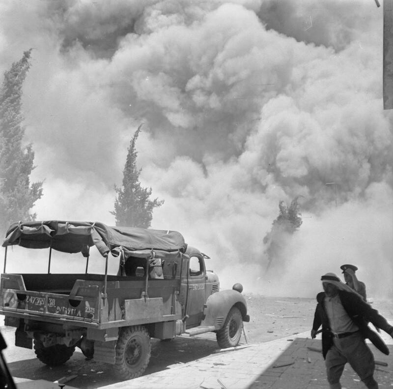 The moment of the explosion at the King David Hotel