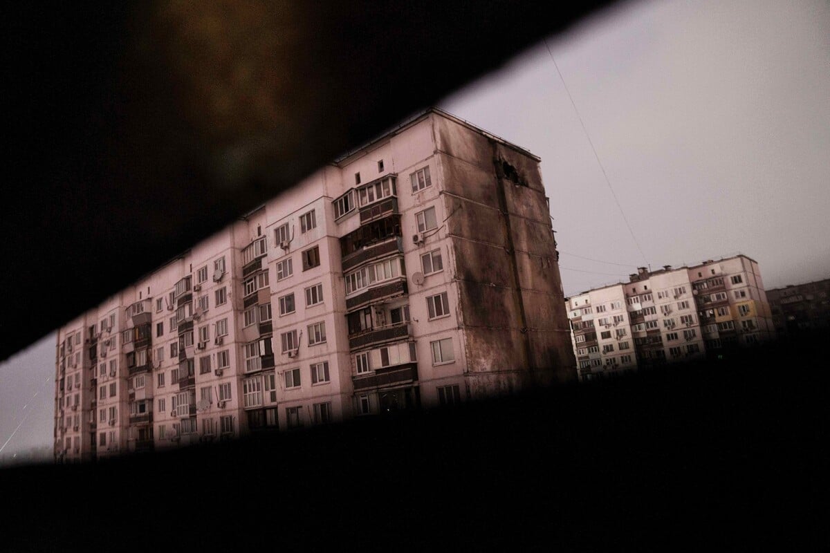 A residential building is seen damaged by a Russian strike on Kyiv, Ukraine, on Friday, Jan. 9, 2026. (AP Photo/Evgeniy Maloletka)