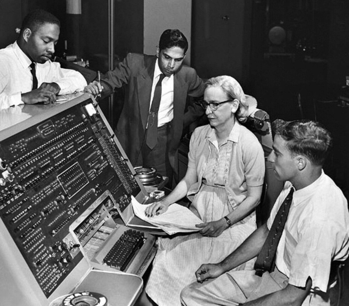 Grace Hopper at a computer console