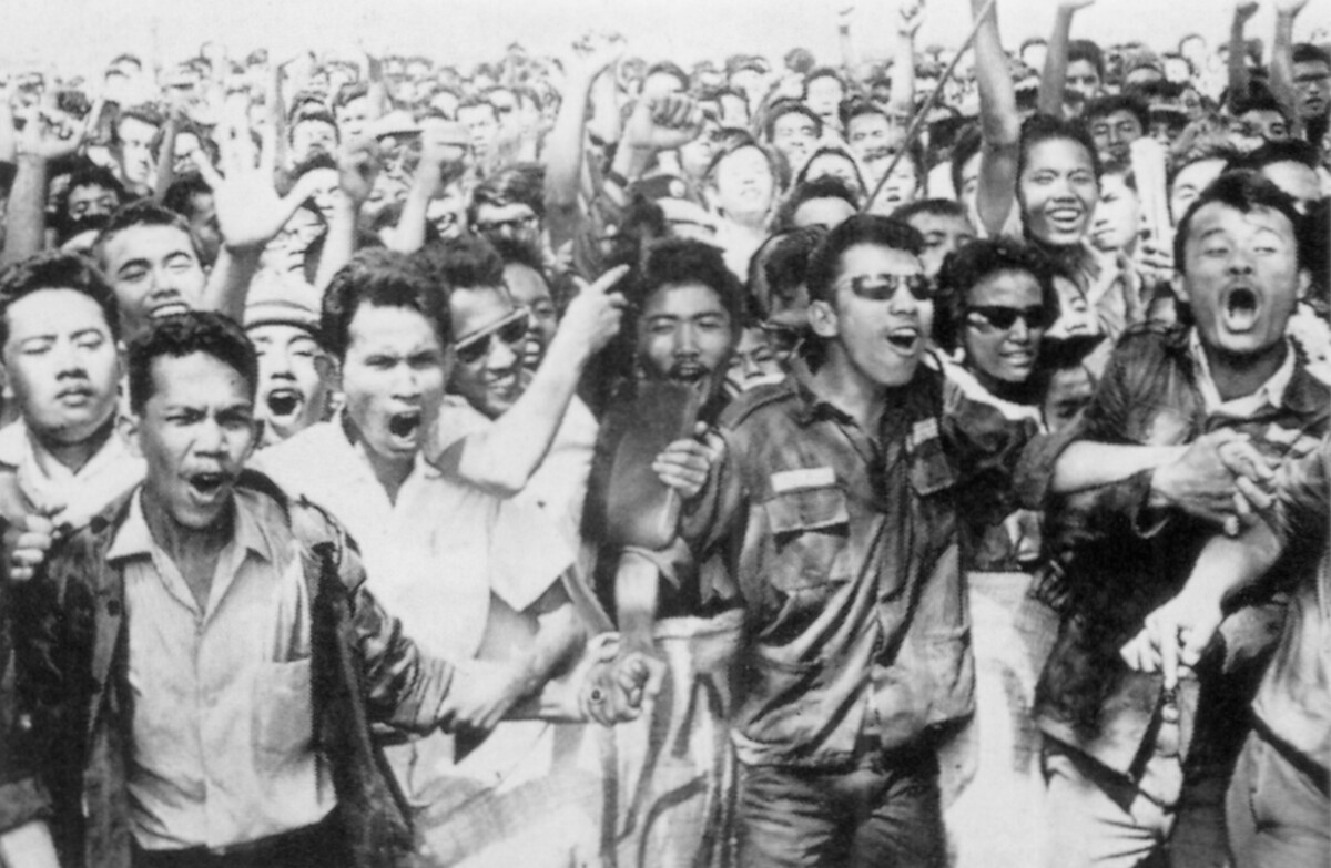 An anti-Sukarno protest organized by the army-backed student group KAMI