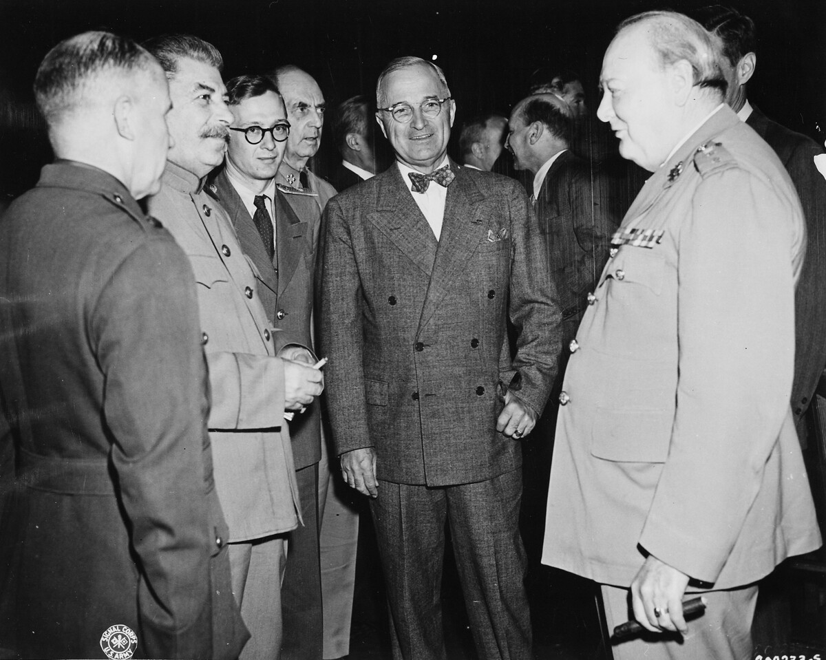 Joseph Stalin, Harry S. Truman and Winston Churchill in Potsdam, July 1945