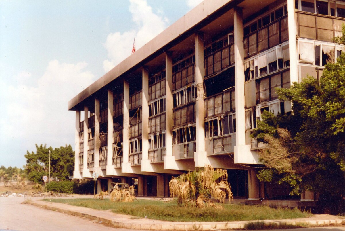 The building that would be struck, photographed one year before the attack (1982)