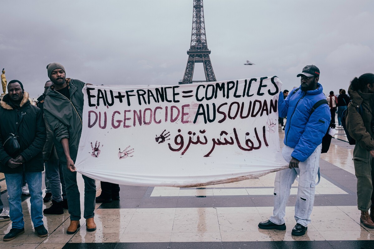 A protest by the Sudanese community in Paris on November 8, 2025, against RSF atrocities in Darfur and Kordofan.