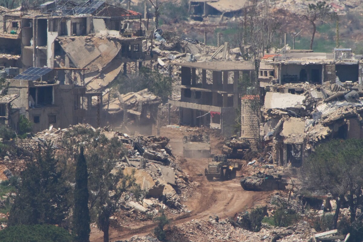 Israeli soldiers operate in southern Lebanon, as seen from northern Israel, Wednesday, April 29, 2026. (AP Photo/Ariel Schalit)