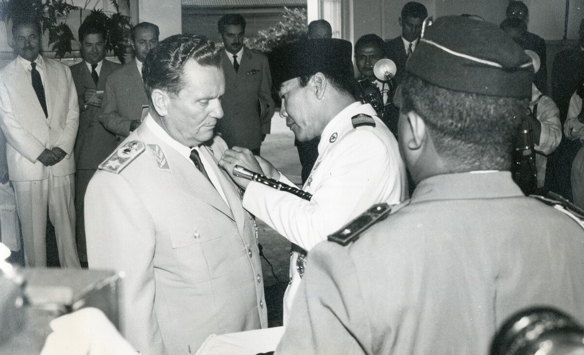Sukarno and Josip Broz Tito during Tito's visit to Jakarta in 1958