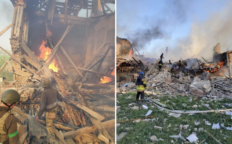 Srušena zgrada škole u naselju Bilohorivka (izvor: Ukrajinska državna služba za hitne situacije)