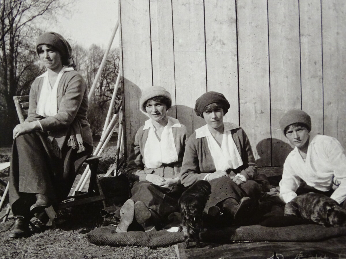 From left to right: the Russian Grand Duchesses Maria, aged 17; Olga, 20; Anastasia, 15; and Tatiana Nikolaevna, 19, in captivity at Tsarskoye Selo in the spring of 1917