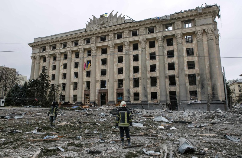 Zgrada gradske vijećnice u Harkovu, 1. ožujka 2022. (izvor: AP Photo/Pavel Dorogoy/Guliver Image)