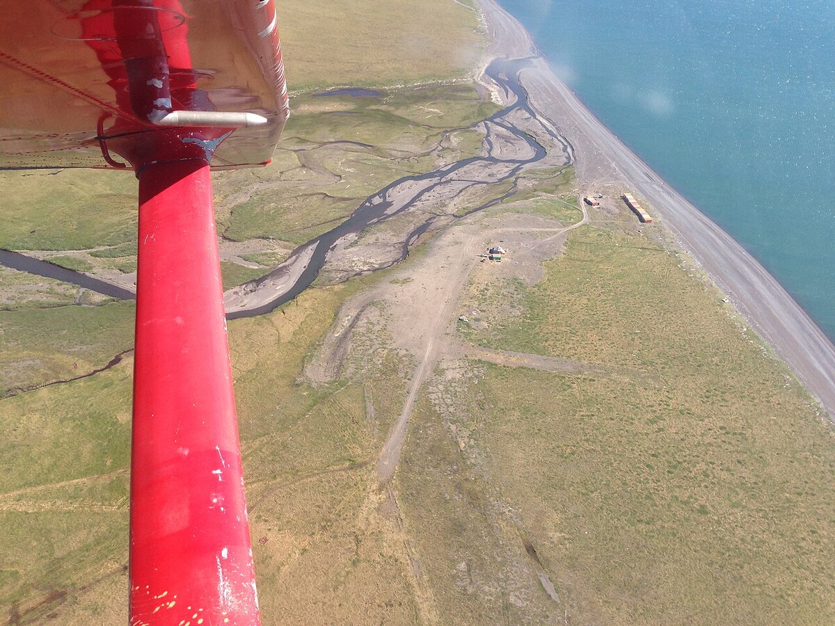 Aerial view of Chariot in Alaska, near Cape Thompson, the proposed site of an artificial harbor that would be created by a chain of nuclear explosions.