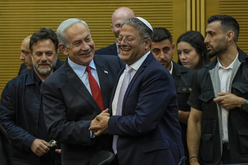 Benjamin Netanyahu i Itamar Ben-Gvir, fotografija iz svibnja 2023. (izvor: AP Photo/Ohad Zwigenberg/Guliver Image)
