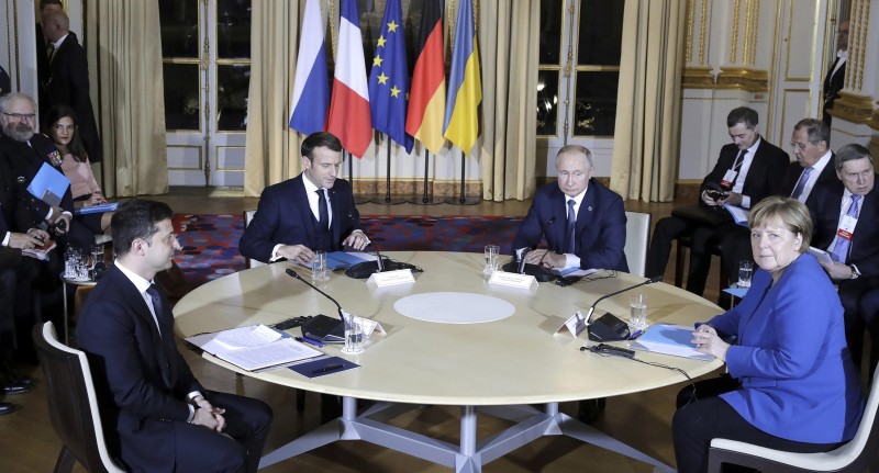 Zelenski, Macron, Putin i Merkel u Parizu, 9. prosinca 2019. godine (izvor: Alexei Nikolsky / Kremlin / Guliver Image)