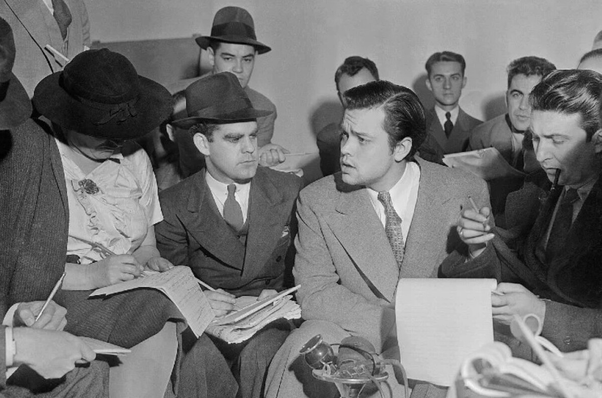 Orson Welles at the press conference the following morning