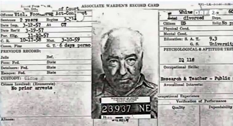 Reich’s file card from Lewisburg Federal Penitentiary