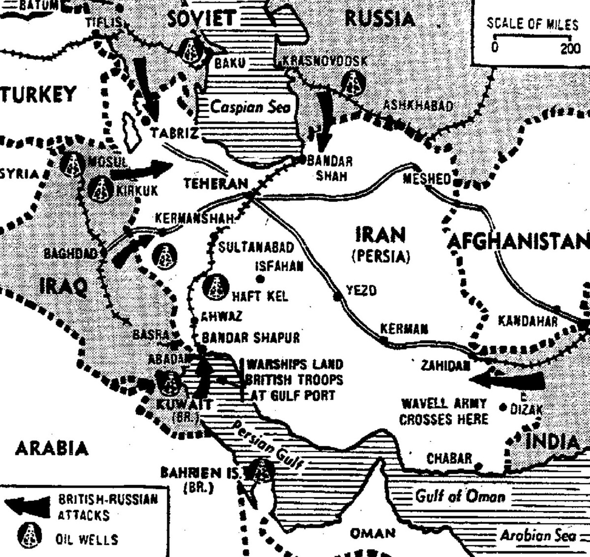 British and Soviet invasion routes into Iran
