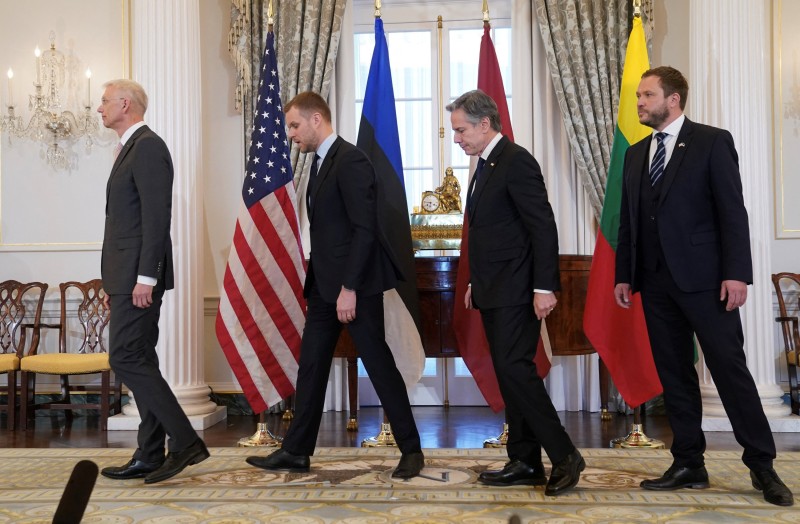 Baltički ministri vanjskih poslova na sastanku s američkim državnim tajnikom Blinkenom u Washingtonu 25. ožujka 2024. (izvor: Reuters / Kevin Lamarque / Guliver Image)