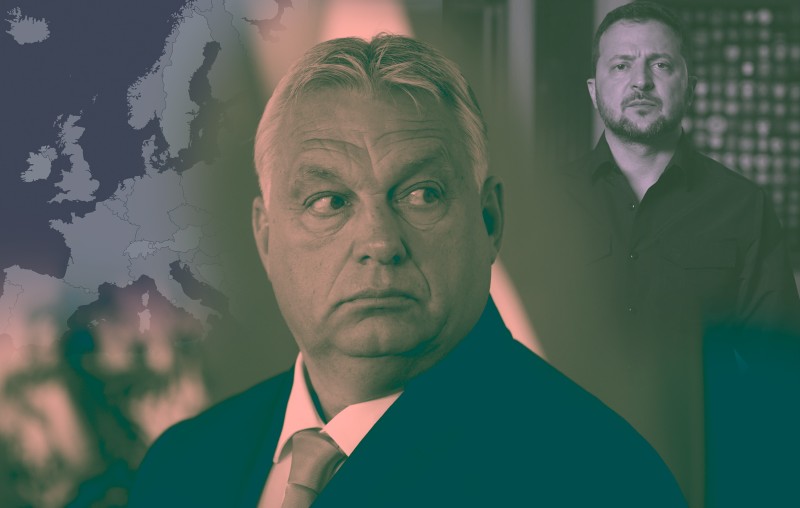 Ilustracija - detalji: Viktor Orban (AP Photo/Heinz-Peter Bader/Guliver Image), Volodimir Zelenski (Ured ukrajinskog predsjednika), NATO karta (javna domena)