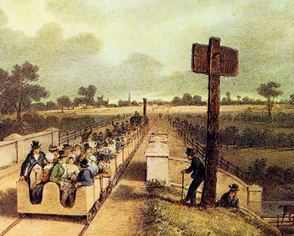 Depiction of the Liverpool–Manchester Railway’s inaugural journey
