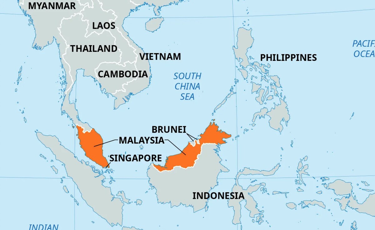 Malaysia and the surrounding region on maps