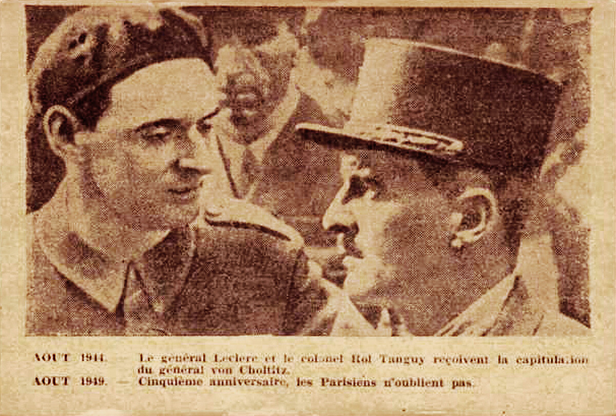 Colonel Rol-Tanguy (left) and General Leclerc during the surrender of the German garrison in Paris
