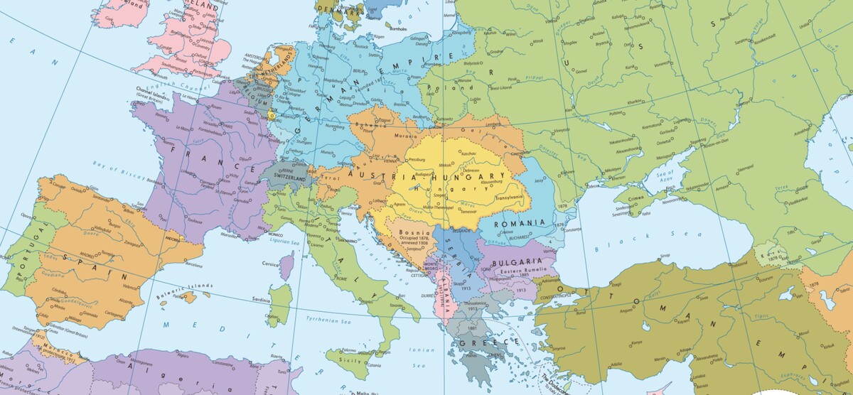 Map of Europe in 1913, one year before the outbreak of the First World War