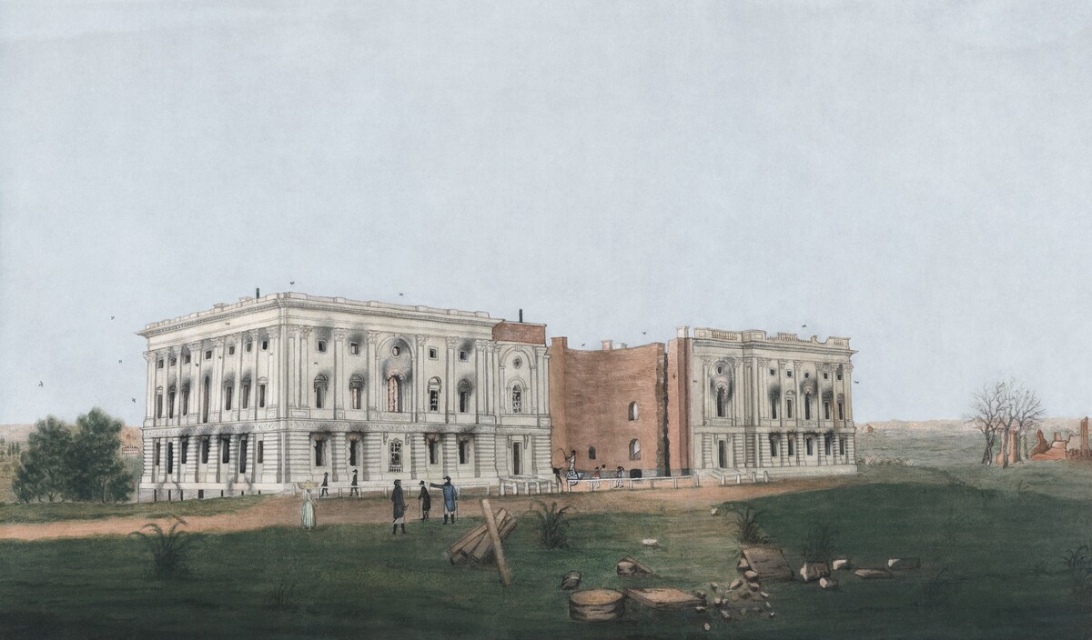 The burned Capitol. Painting by George Munger.