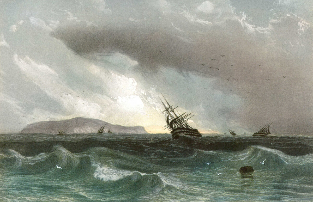 Zmijski otok, Carlo Bossoli, slika iz 1856. godine (javna domena)