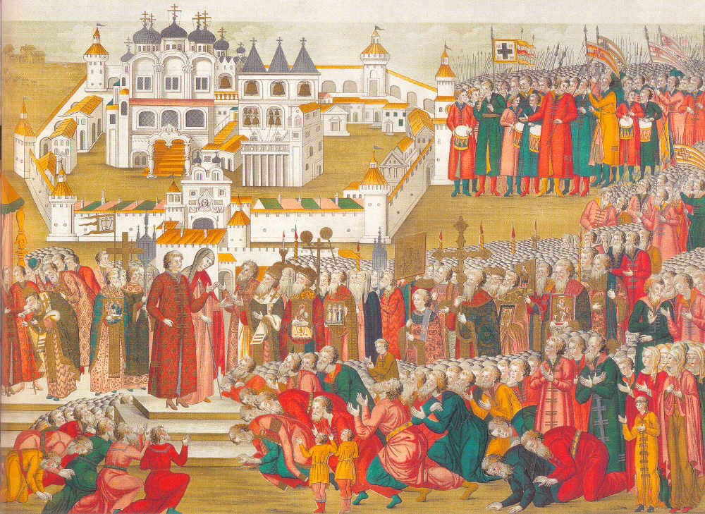 Delegates at the Ipatiev Monastery ask Michael Romanov’s mother to allow him to travel to Moscow and become their tsar