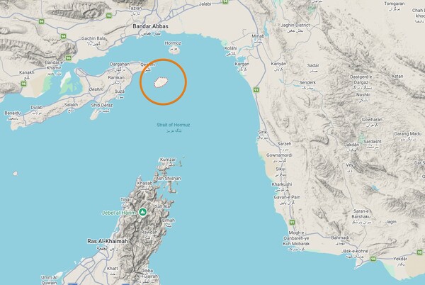 Iranski otok Larak na karti
