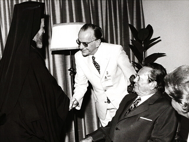 Archbishop Makarios III and Josip Broz Tito meeting in Helsinki in 1975