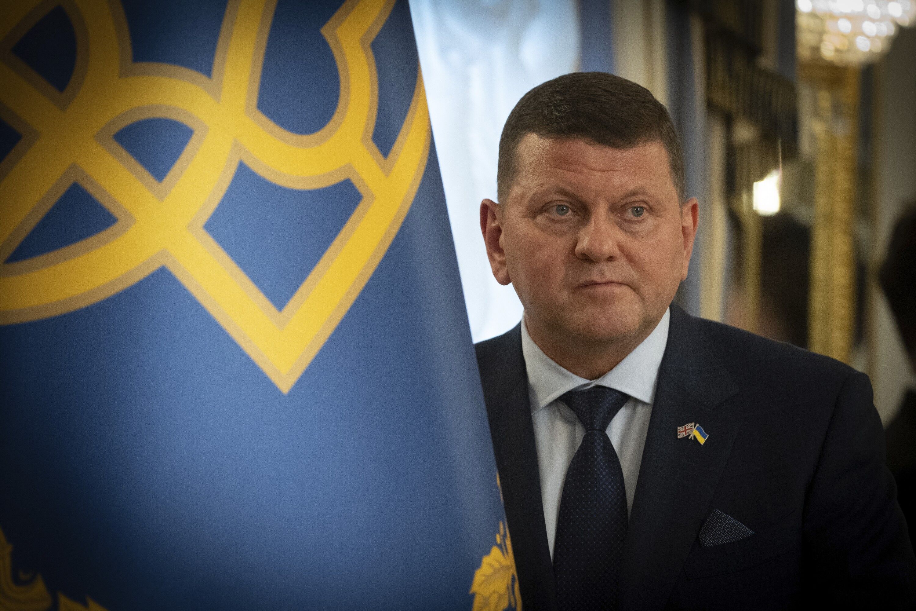 Former Commander-in-Chief of Ukraine's Armed Forces and Ambassador to the UK, Valerii Zaluzhnyi looks on before the meeting of Britain's Foreign Secretary David Lammy and Ukraine's President Volodymyr Zelenskyy in Kyiv, Ukraine, Wednesday, Feb. 5, 2025. (AP Photo/Efrem Lukatsky)